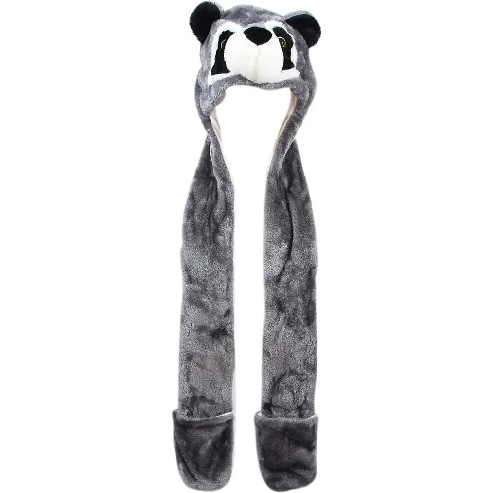 Kids Grey Raccoon Animal Hat e Fits All Adults /Soft Warm Beanie Hat Imported